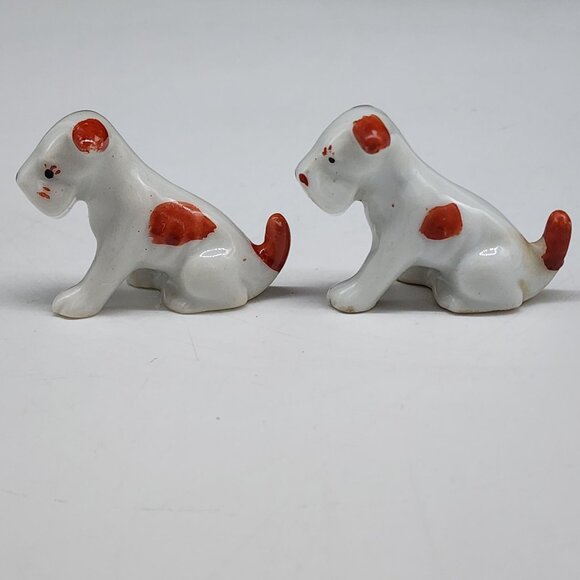 Vintage Ceramic Japan Scotty Dog Figurines Pair Red & White 1.5" Tall - Picture 4 of 6